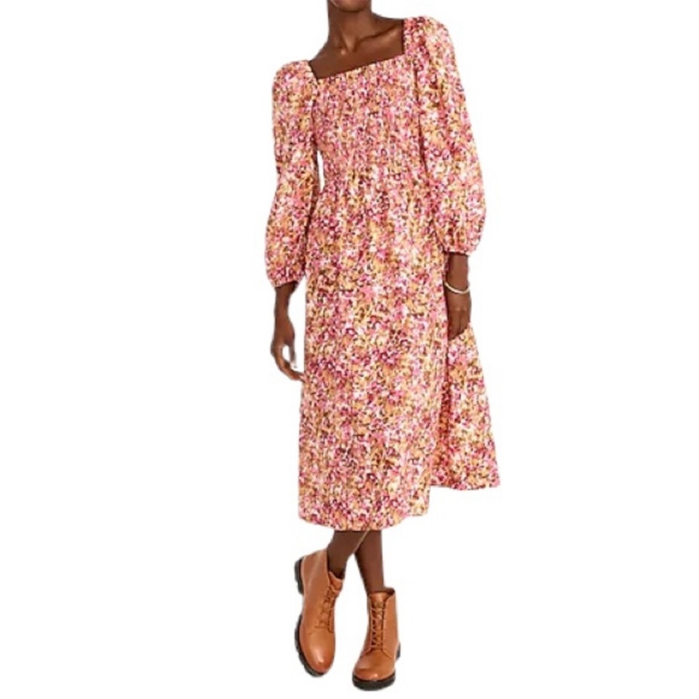 J. Crew Smocked Puff-Sleeve Dress in Pink Faded Floral Size Small NWT